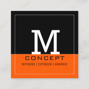 Tarjeta De Visita Cuadrada Profesional Monograma Moderno Negro Naranja
