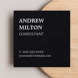 Tarjeta De Visita Cuadrada Profesional Simple Elegante Consultor Blanco y Neg