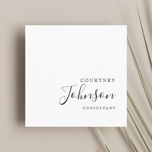 Tarjeta De Visita Cuadrada Profesional Simple Elegante Consultor Blanco y Neg