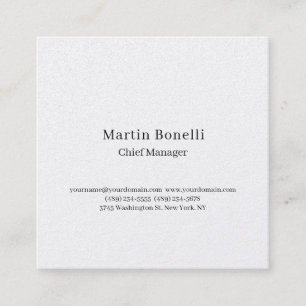 Tarjeta De Visita Cuadrada Profesional Único Clásico Simple Blanco