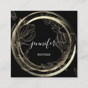 Tarjeta De Visita Cuadrada Profesional Ver SPA Marco Floral Blanco negro