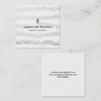 Tarjeta De Visita Cuadrada profesor de música black treble clef