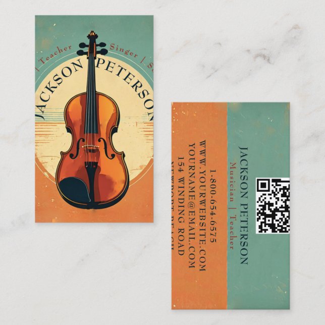 Tarjeta De Visita Cuadrada Profesor de música violinista violinista de violín (Anverso / Reverso)