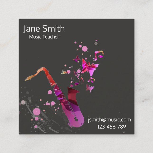 Tarjeta De Visita Cuadrada Profesor particular independiente de la música del (Anverso)