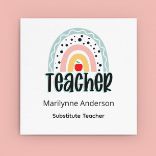 Tarjeta De Visita Cuadrada Profesor sustituto Boho Rainbow