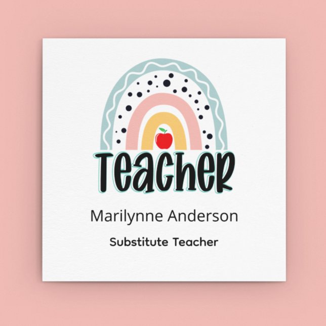 Tarjeta De Visita Cuadrada Profesor sustituto Boho Rainbow (Subido por el creador)