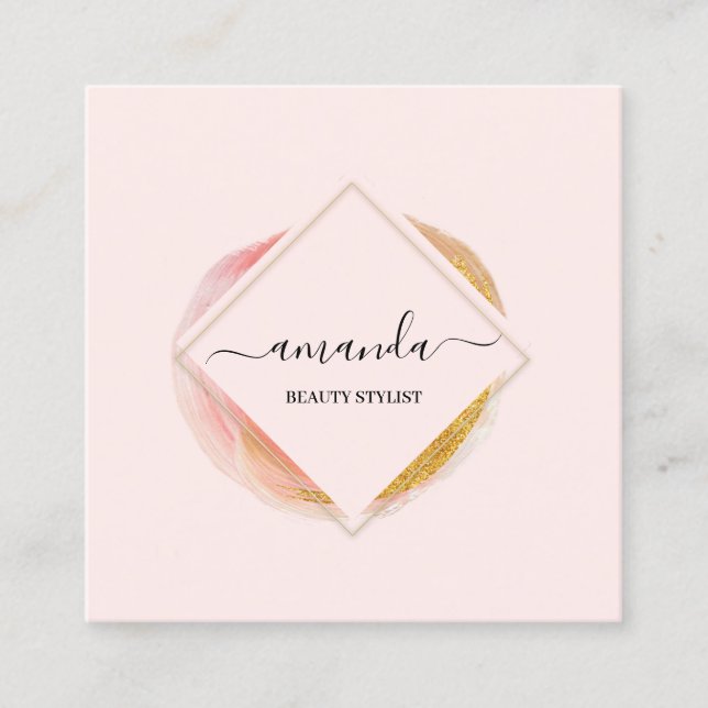 Tarjeta De Visita Cuadrada Professional Frame Beauty Studio Logo Makeup Body (Anverso)
