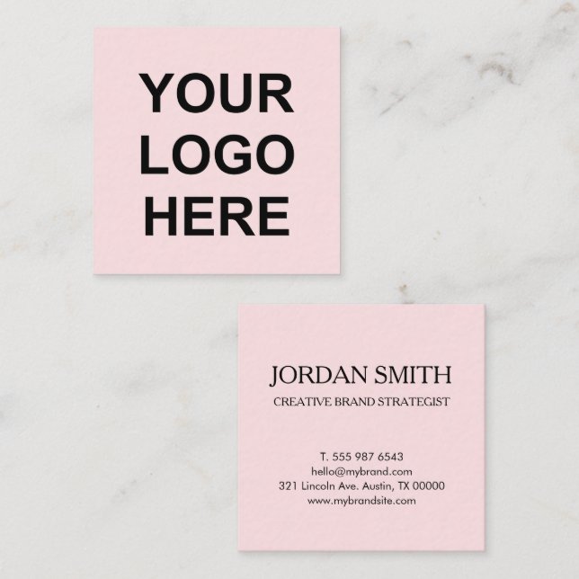 Tarjeta De Visita Cuadrada Professional Logo Minimal Modern Blush Pink  (Anverso / Reverso)