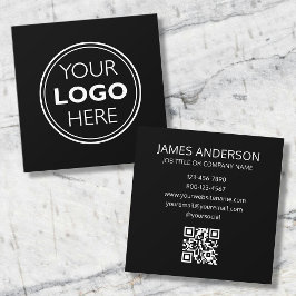 Tarjeta De Visita Cuadrada Professional Logo QR Code Minimalist Black
