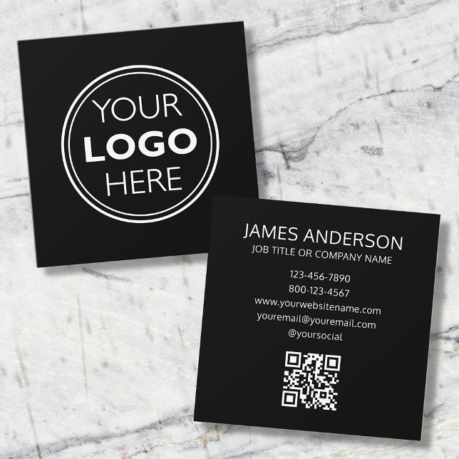 Tarjeta De Visita Cuadrada Professional Logo QR Code Minimalist Black (Subido por el creador)