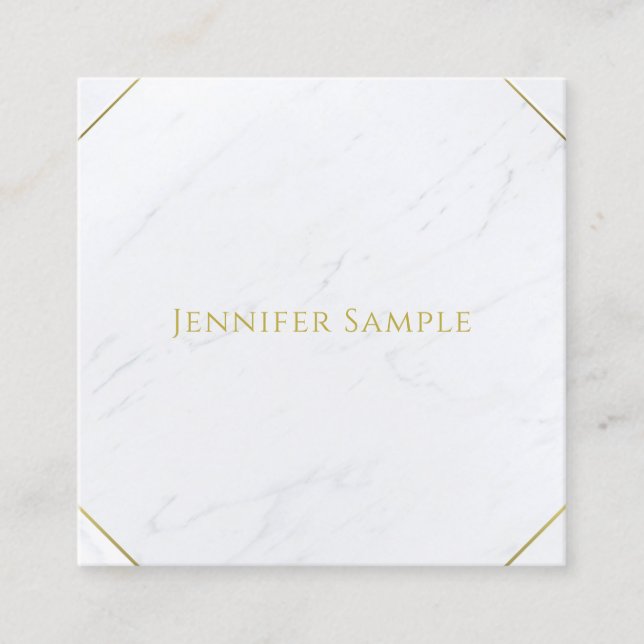 Tarjeta De Visita Cuadrada Professional Luxury White Marble Gold Textos moder (Anverso)