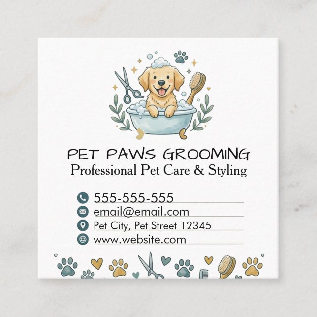 Tarjeta De Visita Cuadrada Professional Pet Groomer Square Business Card  (Anverso)
