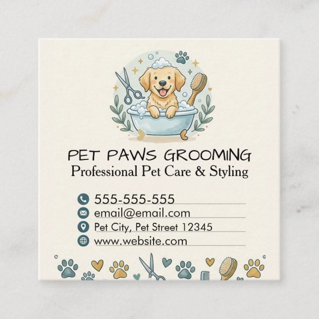 Tarjeta De Visita Cuadrada Professional Pet Groomer Square Business Card  (Anverso)