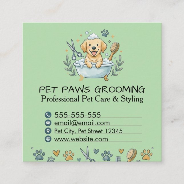 Tarjeta De Visita Cuadrada Professional Pet Groomer Square Business Card  (Anverso)