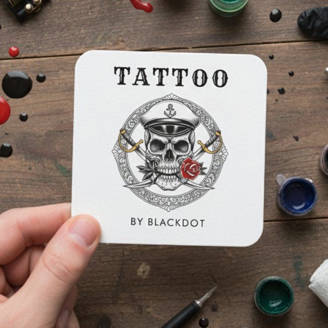 Tarjeta De Visita Cuadrada Professional Tattoo Artist Tattoos Studio QR Code (Subido por el creador)