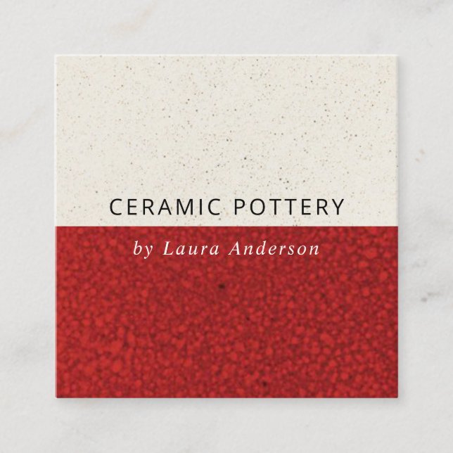 TARJETA DE VISITA CUADRADA PROFUNDA POTTERÍA CERAMICA ROJA GLAZADA TEXTURA ES (Anverso)