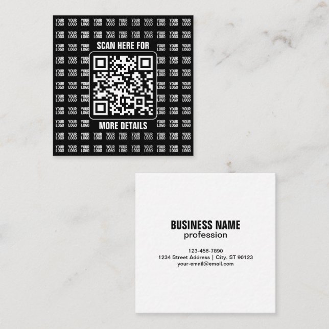 Tarjeta De Visita Cuadrada Promotional QR code (editable) plus Logo Pattern (Anverso / Reverso)