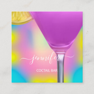 Tarjeta De Visita Cuadrada Pub Bebidas Restaurante Logo Lounge Logo Rosa