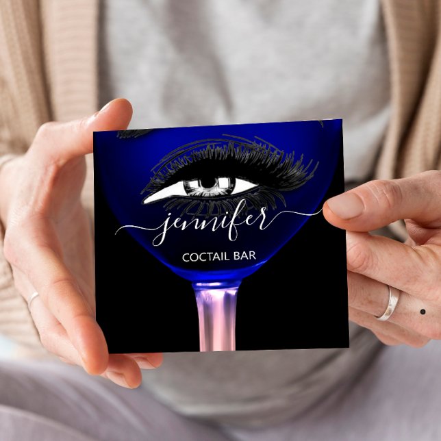 Tarjeta De Visita Cuadrada Pub Cocktail Pink Navy Wine Bar Bebe Glass Logo (Subido por el creador)