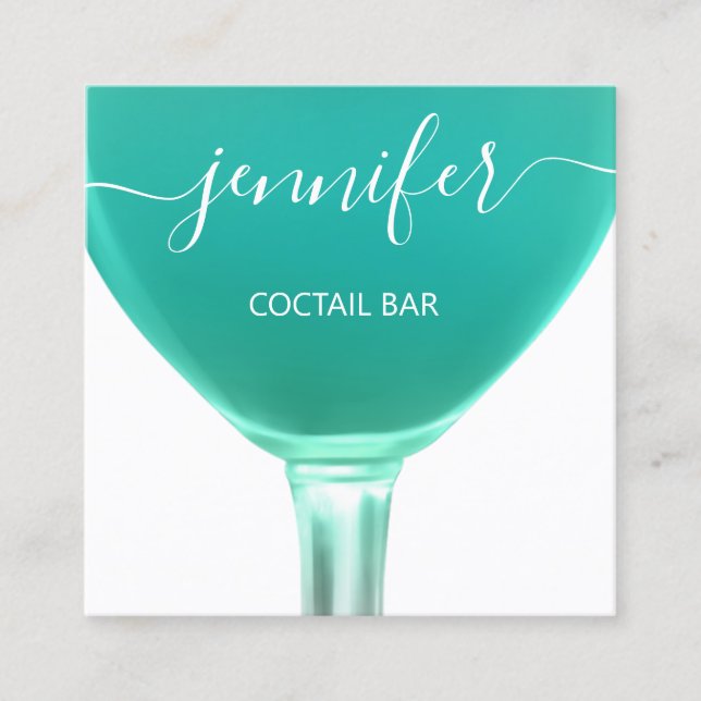Tarjeta De Visita Cuadrada Pub Coctail Wine Bar Bebe Glass Mint Logo (Anverso)