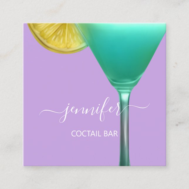 Tarjeta De Visita Cuadrada Pub Coctail Wine Bar Bebe Pink Professional (Anverso)