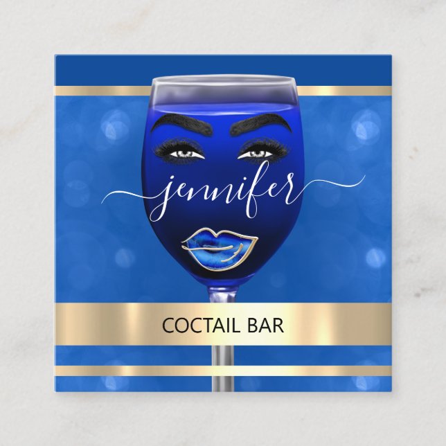 Tarjeta De Visita Cuadrada Pub Coctail Wine Bar Bebidas Restaurante Blue QRCO (Anverso)