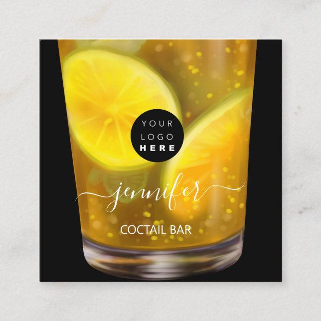 Tarjeta De Visita Cuadrada Pub Drams Bar Restaurant Logo Lounge Logo Amarillo (Anverso)