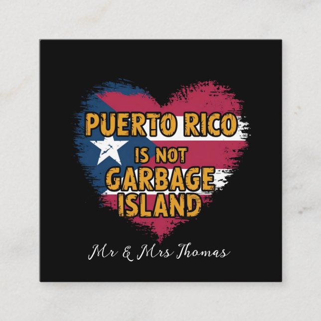 Tarjeta De Visita Cuadrada Puerto Rico no es una isla basura (Anverso)