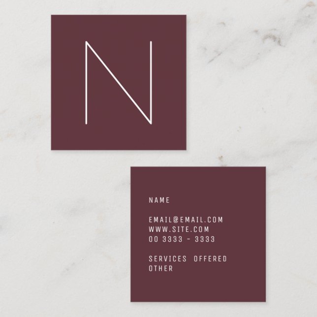 Tarjeta De Visita Cuadrada Puerto rojizo llano mínimo elegante (Anverso / Reverso)