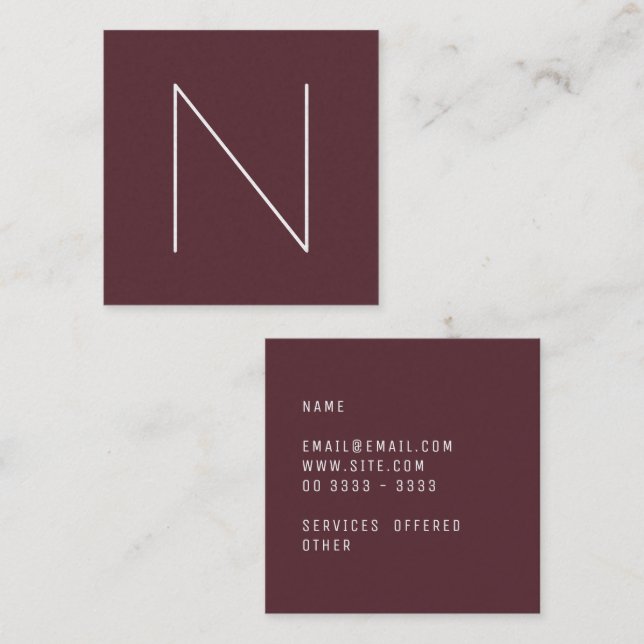 Tarjeta De Visita Cuadrada Puerto rojizo llano mínimo elegante (Anverso / Reverso)