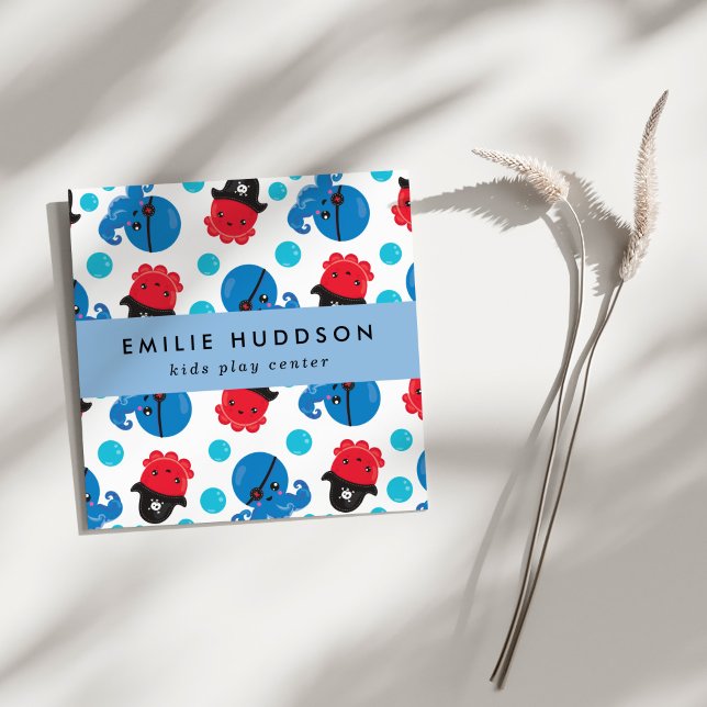 Tarjeta De Visita Cuadrada Pulpo pirata, centro de juegos para niños, centro  (Subido por el creador)