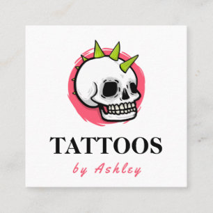 Tarjeta De Visita Cuadrada Punk Rock Gothic Skull Tattoo Artista Salon Studio