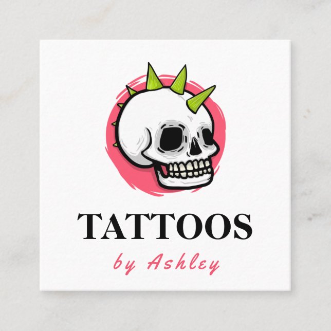 Tarjeta De Visita Cuadrada Punk Rock Gothic Skull Tattoo Artista Salon Studio (Anverso)