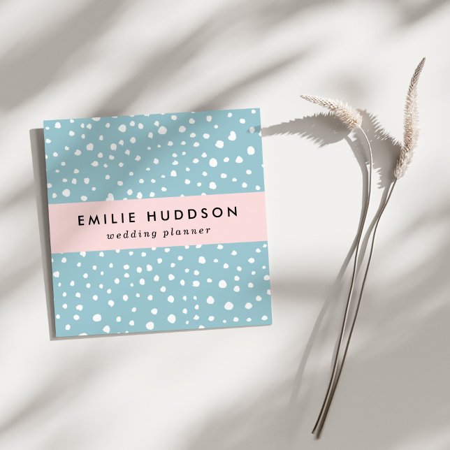 Tarjeta De Visita Cuadrada Puntos dálmatas azules, puntos dálmatas, impresion (Subido por el creador)