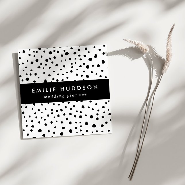 Tarjeta De Visita Cuadrada Puntos dálmatas, puntos dálmatas, blanco y negro (Subido por el creador)