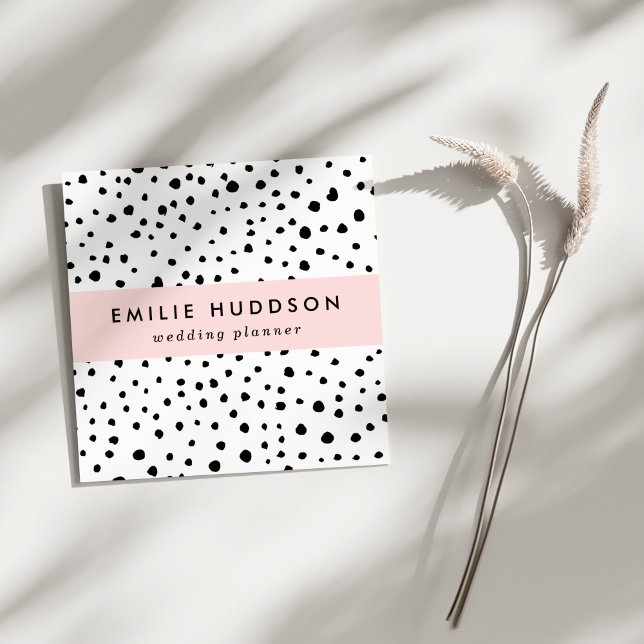 Tarjeta De Visita Cuadrada Puntos dálmatas, puntos dálmatas, blanco y negro (Subido por el creador)