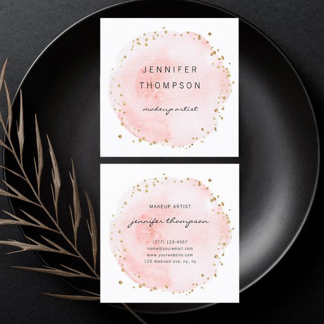 Tarjeta De Visita Cuadrada Puntos de oro del círculo acuático de Rubor (Front & Back)