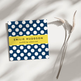 Tarjeta De Visita Cuadrada Puntos de Polka Azul de la Marina, Patrón de Punto
