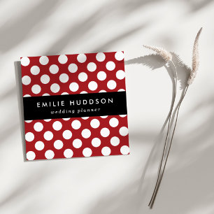 Tarjeta De Visita Cuadrada Puntos de Polka Rojo, Patrón de Punto de Polka, Pu