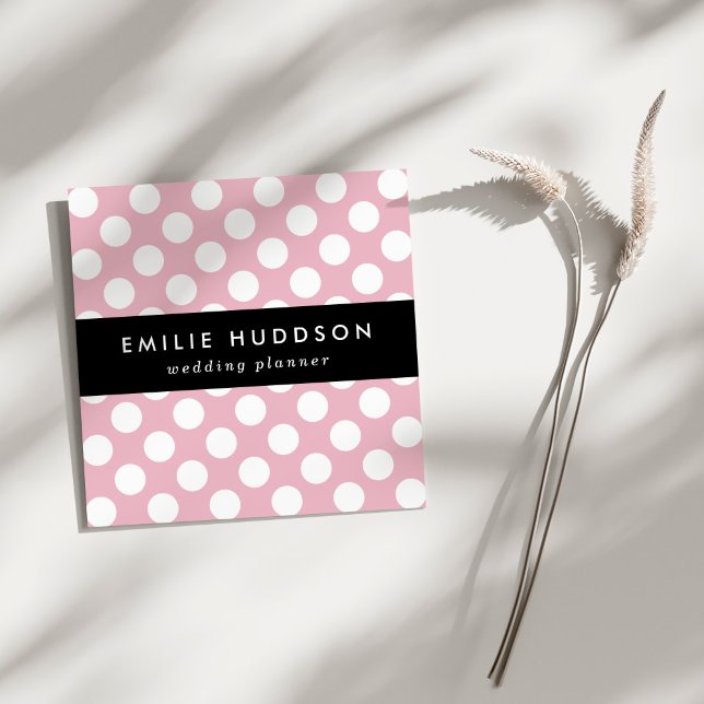 Tarjeta De Visita Cuadrada Puntos De Polka Rosa, Patrón De Punto De Polka, Pu (Subido por el creador)