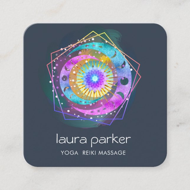 Tarjeta De Visita Cuadrada Purple Crescent Moon Mystic Lotus Eye Celestial (Anverso)