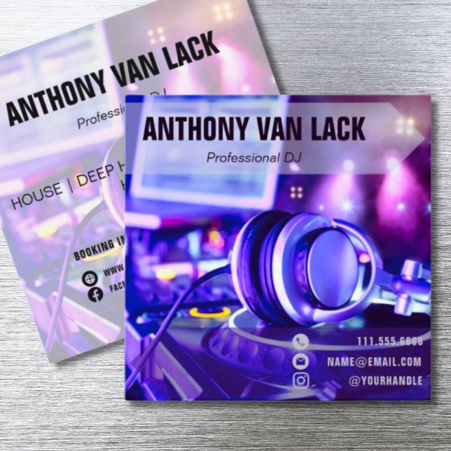 Tarjeta De Visita Cuadrada Purple Professional DJ (Subido por el creador)