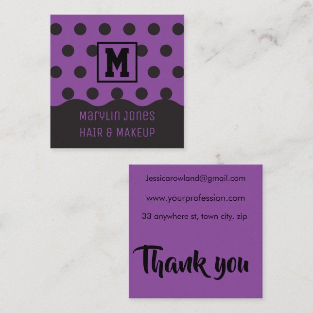 TARJETA DE VISITA CUADRADA PURPLE Y BLACK HALLOWEB POLKA DOT (Anverso / Reverso)