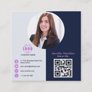 Tarjeta De Visita Cuadrada Púrpura gris profesional añada su Sq de código QR 