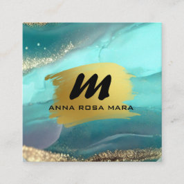 Tarjeta De Visita Cuadrada *~* Purpurina AP66 Luxe TURQUOISE GOLD Agate QR