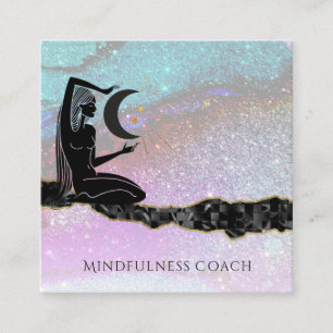 Tarjeta De Visita Cuadrada *~* Purpurina arcoiris. Meditación de GODDESS Univ