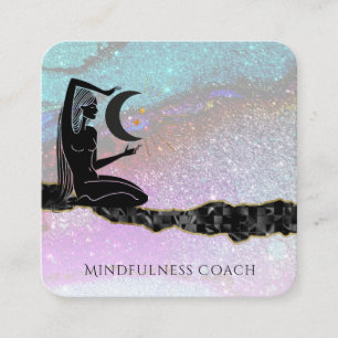 Tarjeta De Visita Cuadrada *~* Purpurina arcoiris Moon QR código GODDESS Med
