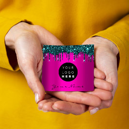 Tarjeta De Visita Cuadrada Purpurina boutique de maquillaje con logotipo Perf