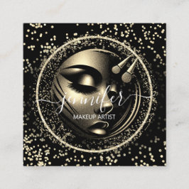 Tarjeta De Visita Cuadrada Purpurina Boutique Frame Makeup Artists Logo Negro