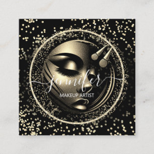 Tarjeta De Visita Cuadrada Purpurina Boutique Frame Makeup Artists Logo Negro
